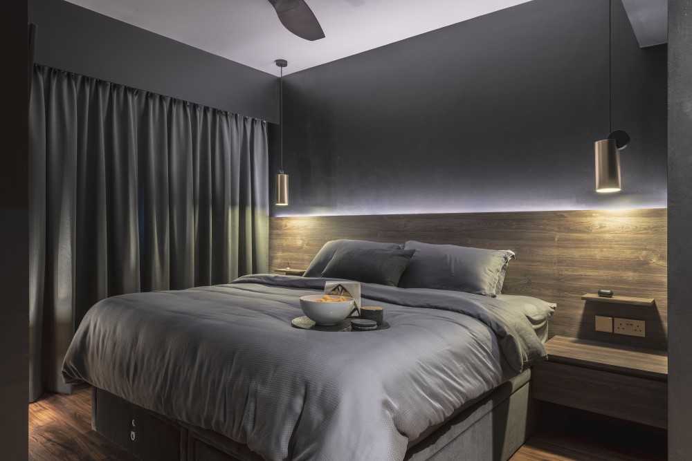 Contemporary Bedroom with Curtain and Bed