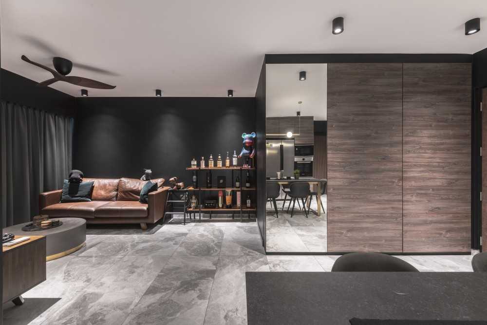 Contemporary Living Room with Homogeneous Tiles and Sofa