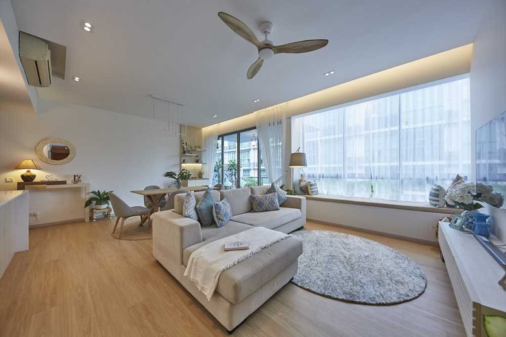 Minimalist Living Room with Wood Flooring and TV Console