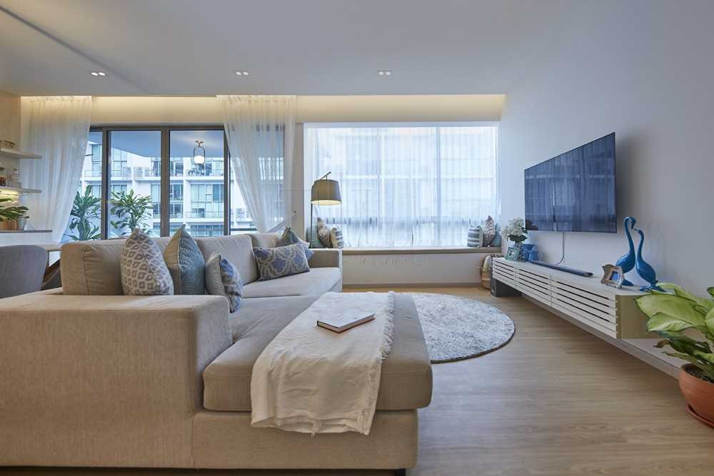 Minimalist Living Room with Wood Flooring and TV Console