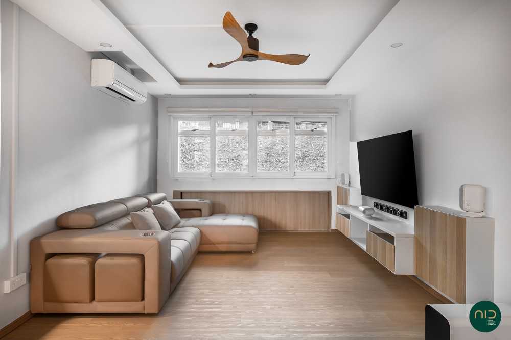 Modern Living Room with Vinyl Flooring and Downlights