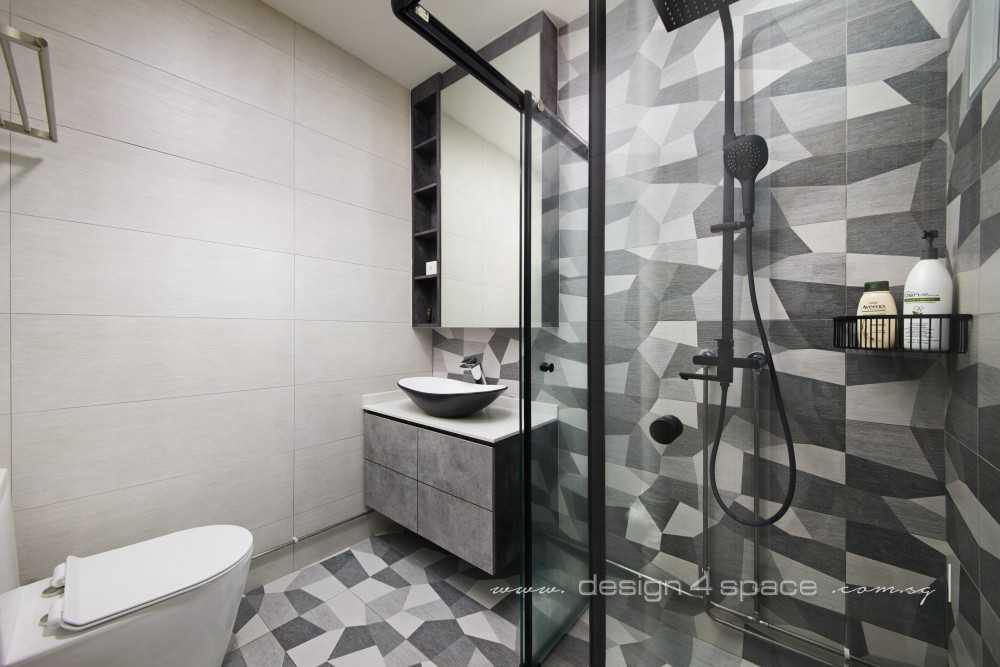 Industrial Bathroom with Homogeneous Tiles and Mirror