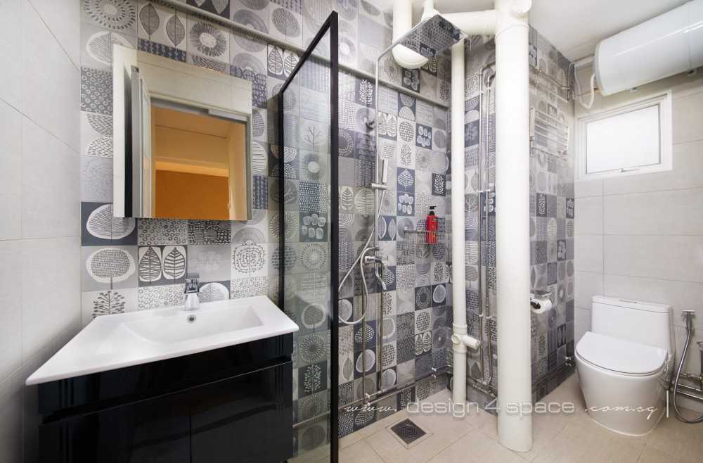 Industrial Bathroom with Vinyl Flooring and Mirror