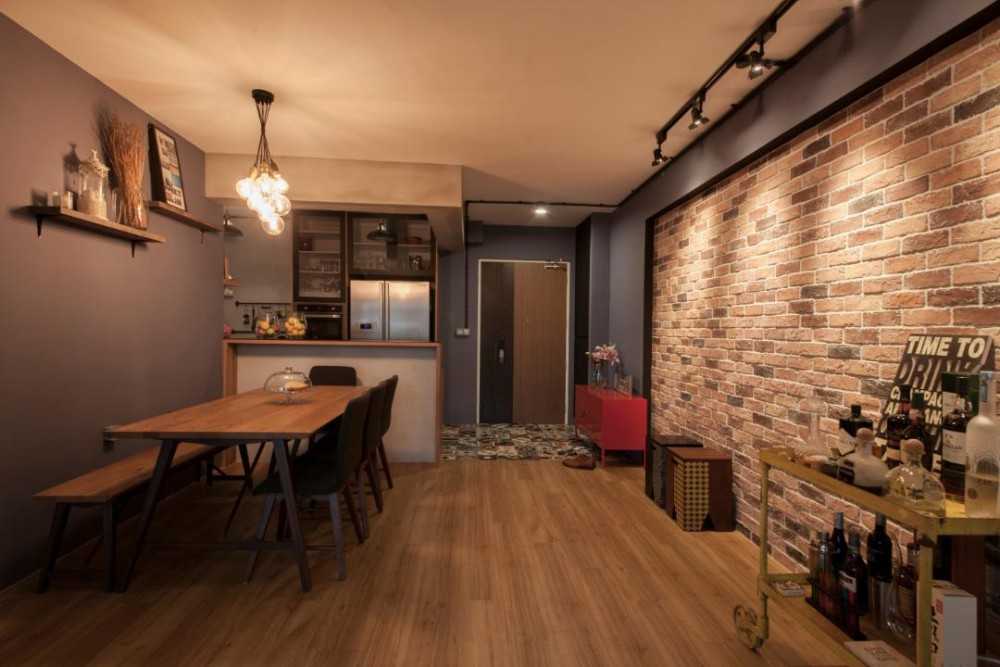 Eclectic Entryway with Feature Wall and Bar Counter