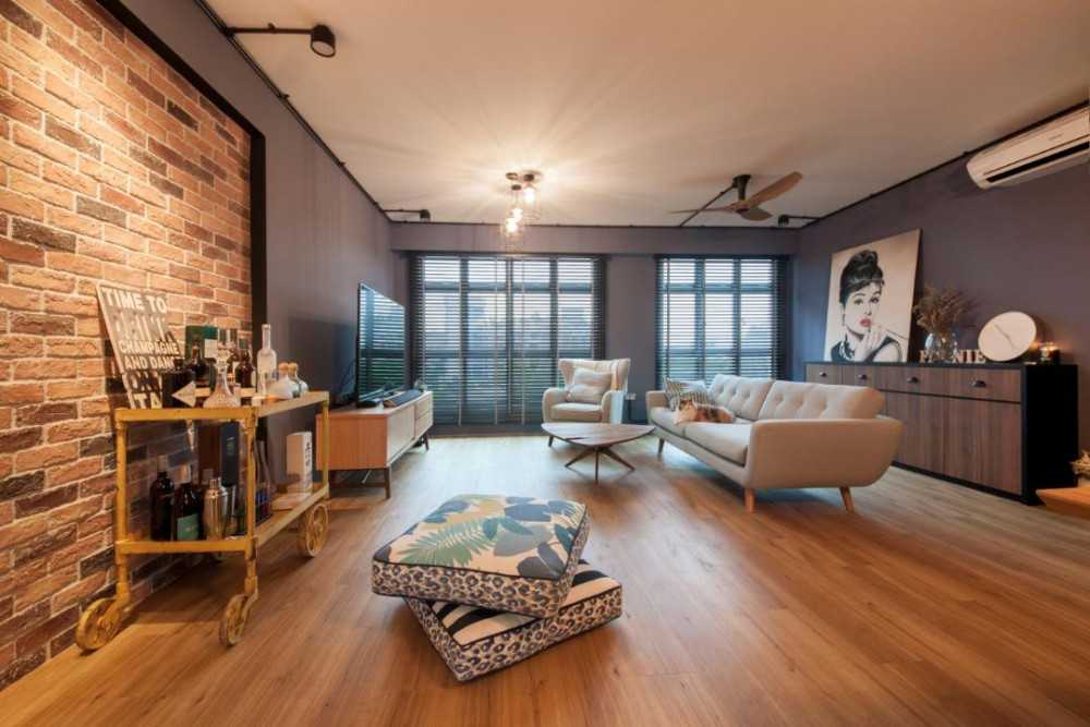 Eclectic Living Room with TV Console and Artwork