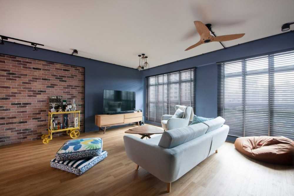Eclectic Living Room with Wood Flooring and TV Console