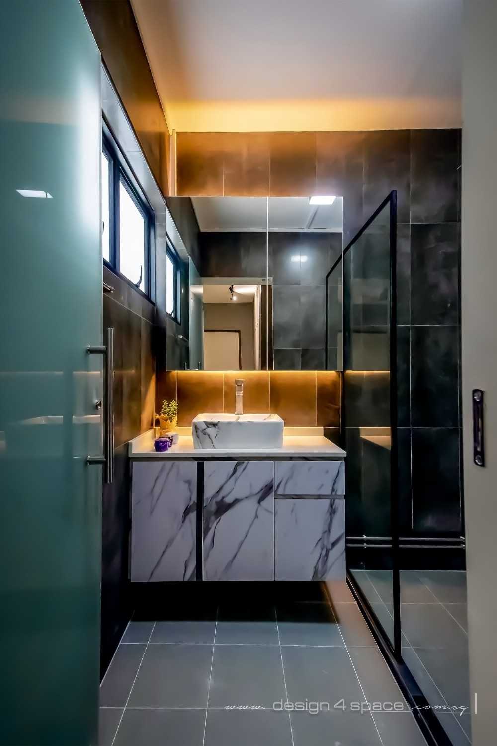 Minimalist Bathroom with Homogeneous Tiles and Bathroom Accessories