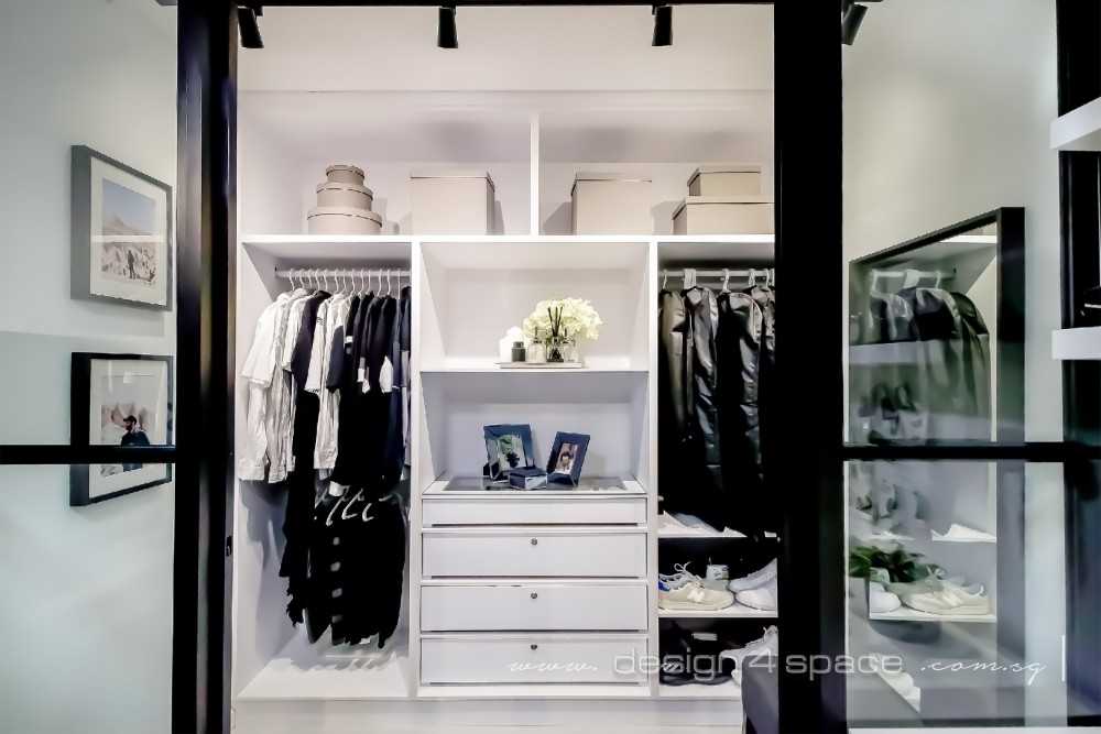 Minimalist Walk-in Wardrobe with Mirror and Vanity Counter