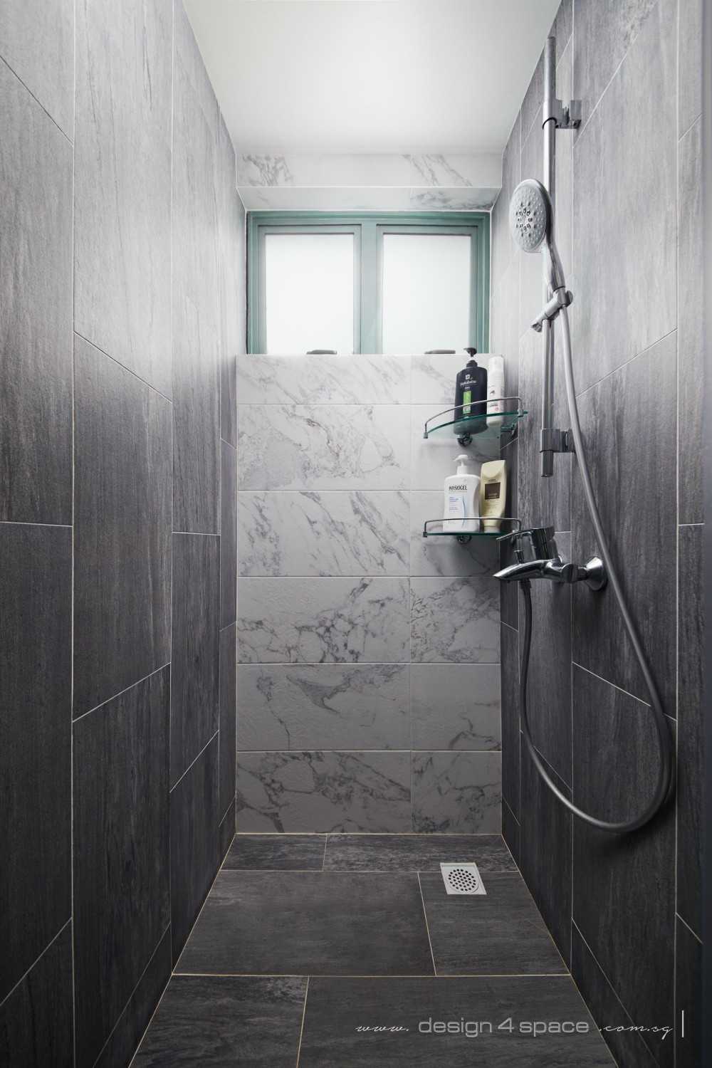 Contemporary Bathroom with Homogeneous Tiles and Showers