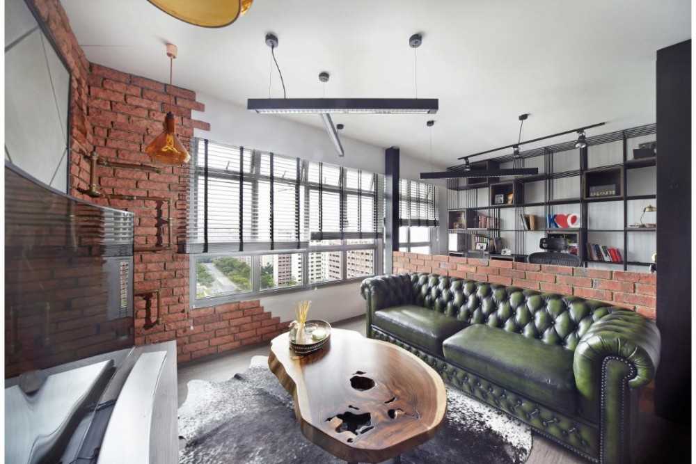 Industrial Entryway with Feature Wall and Sofa