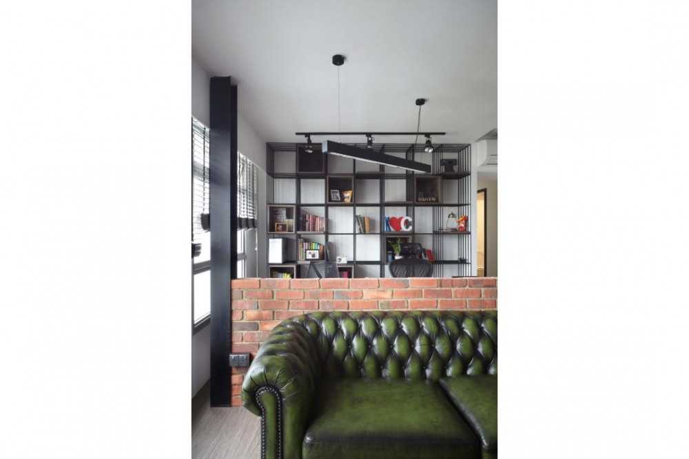 Industrial Living Room with Feature Wall and Sofa