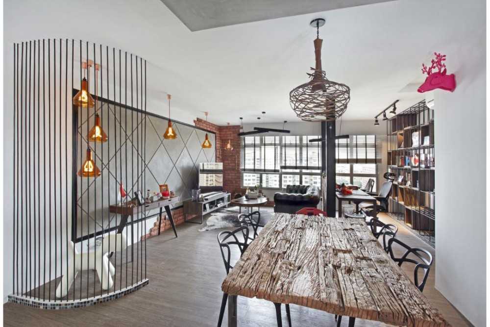 Industrial Dining Room with Dining Table and Dining Chairs