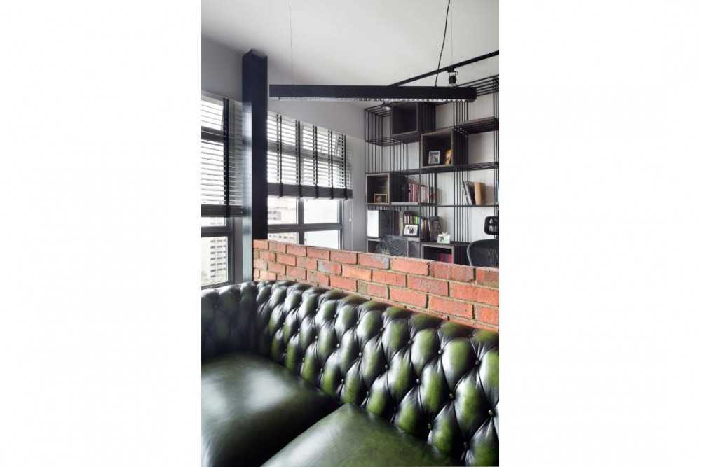 Industrial Living Room with Feature Wall and Sofa
