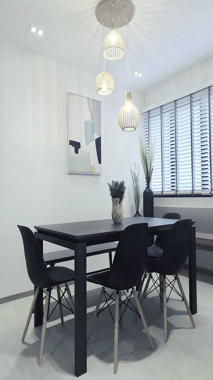 Transitional Dining Room with Artwork and Ceiling Light