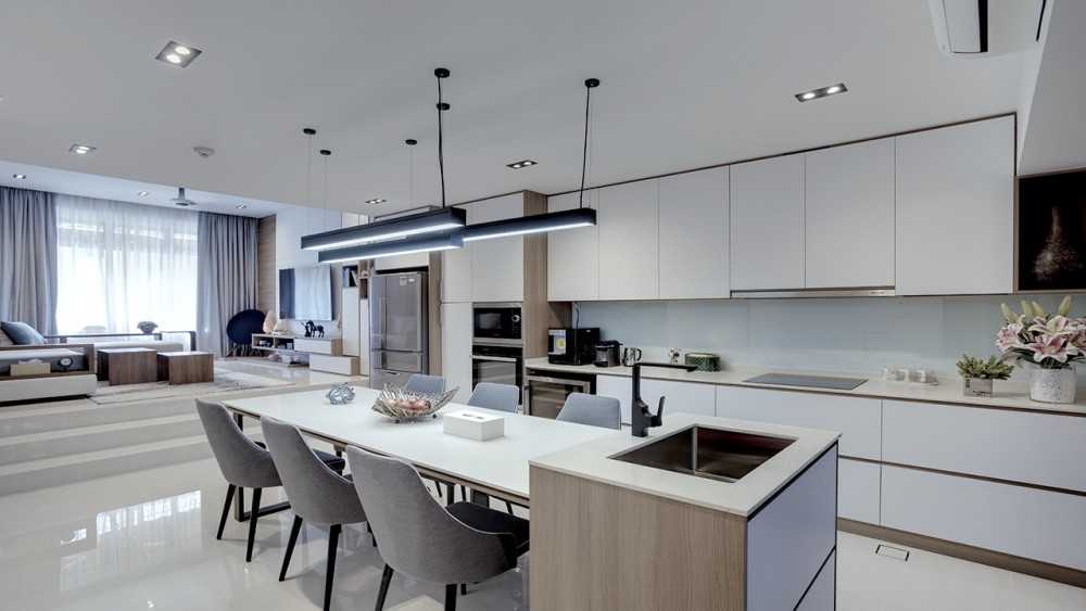 Scandinavian Kitchen with Homogeneous Tiles and Kitchen Island