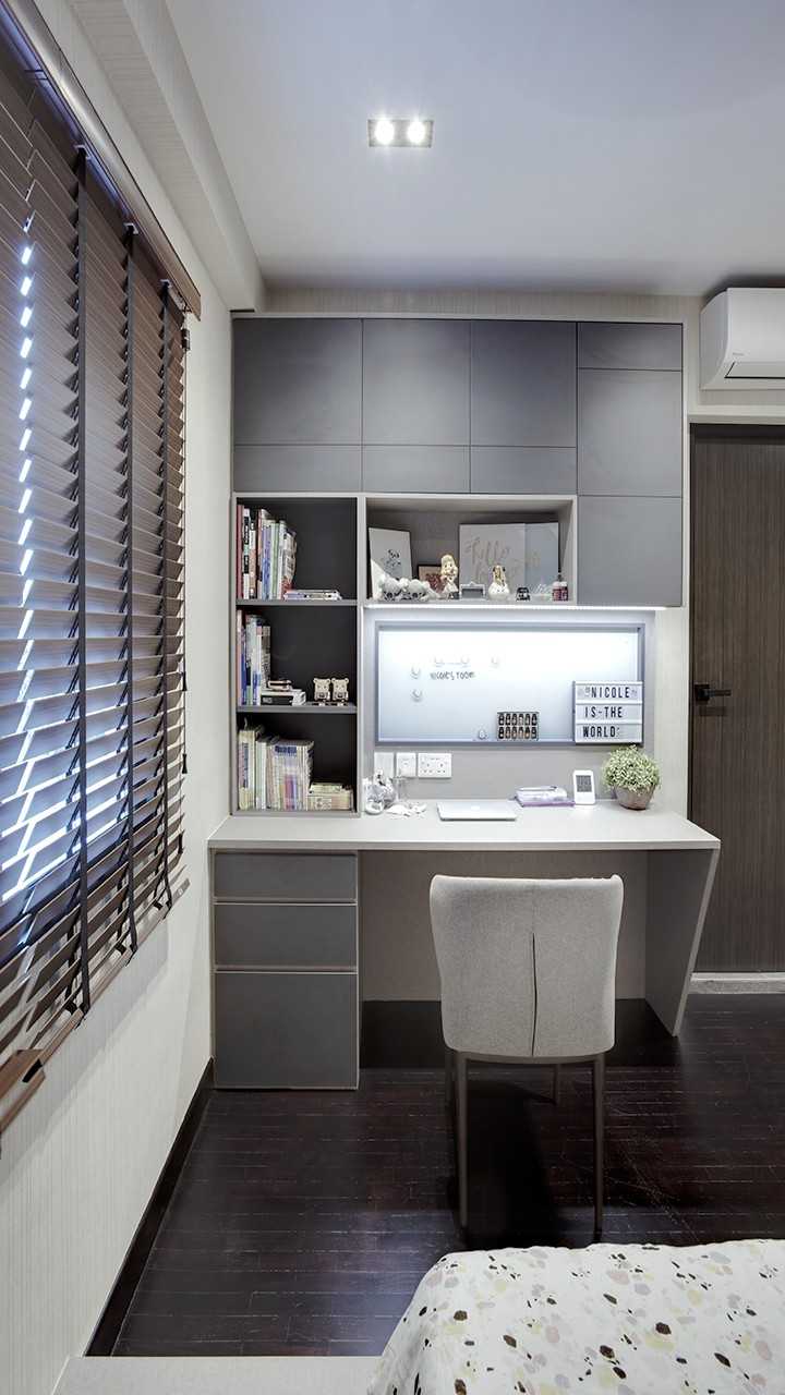 Scandinavian Study with Bookshelf and Desk
