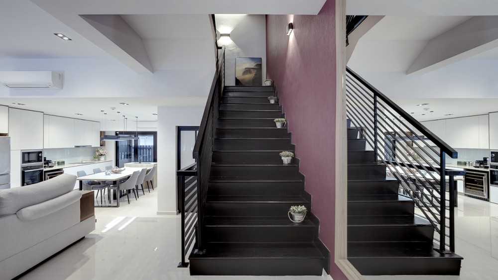 Scandinavian Entryway with Mirror and Staircase