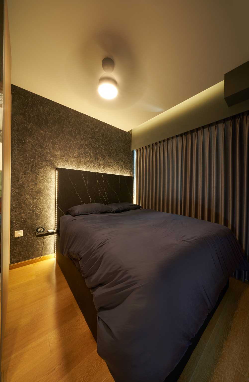 Modern Bedroom with Parquet Floor and Cove Lighting
