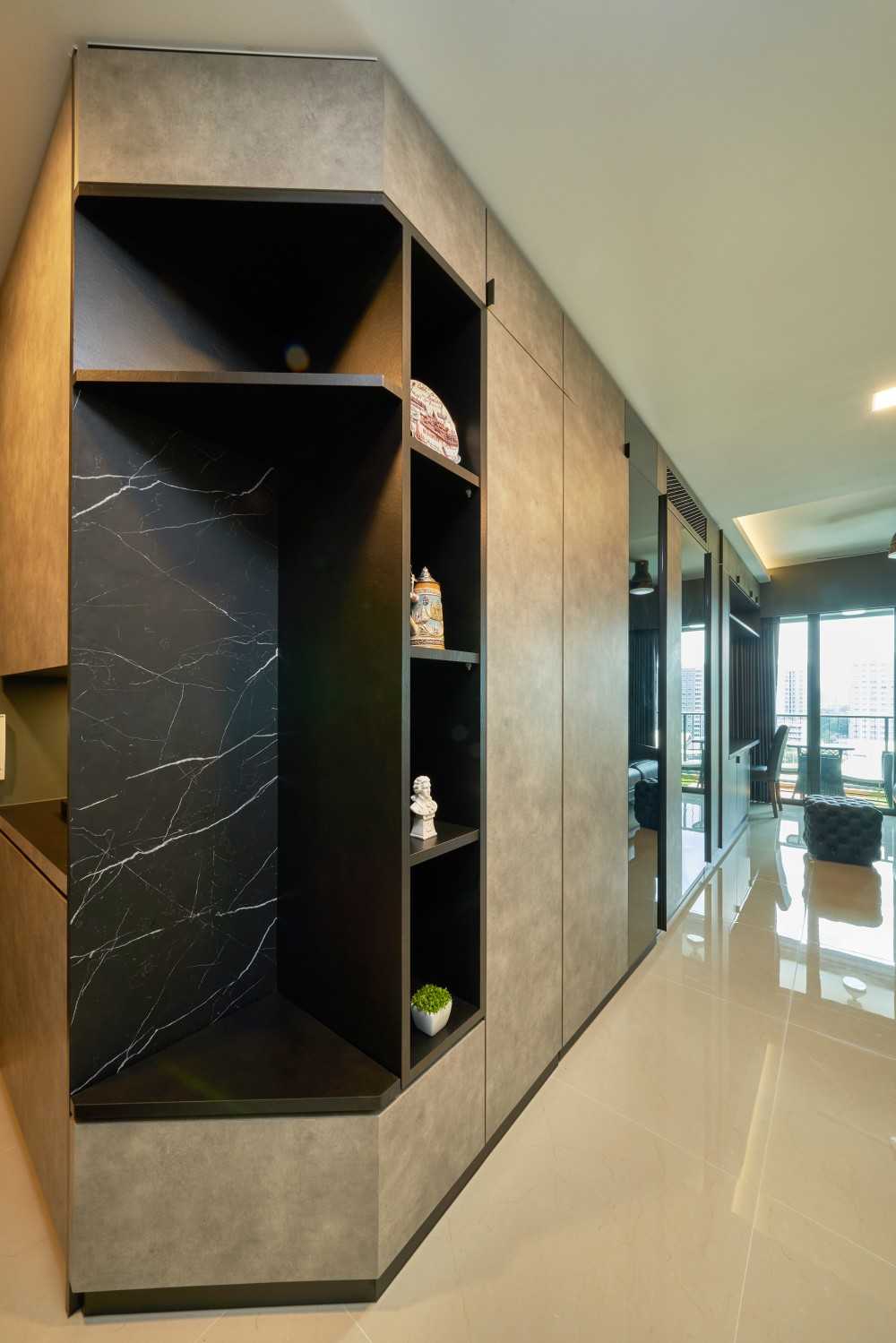 Modern Entryway with Mirror and Seating Bench