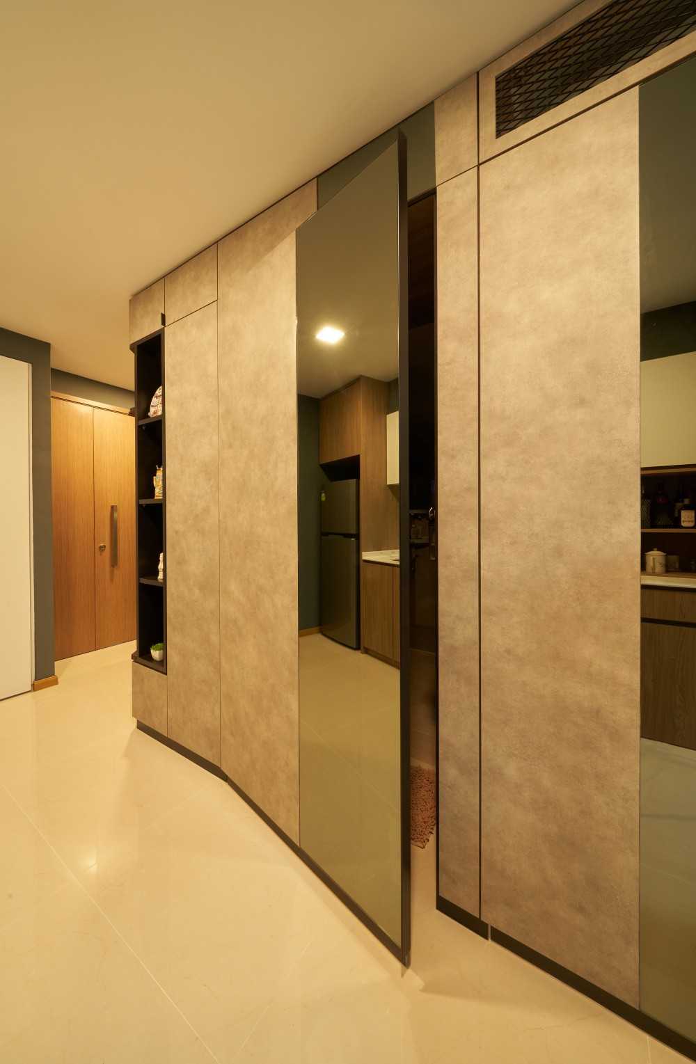 Modern Entryway with Mirror and Seating Bench