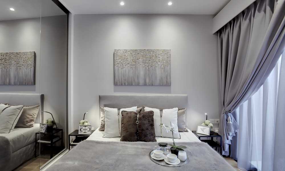 Transitional Bedroom with Vinyl Flooring and Mirror