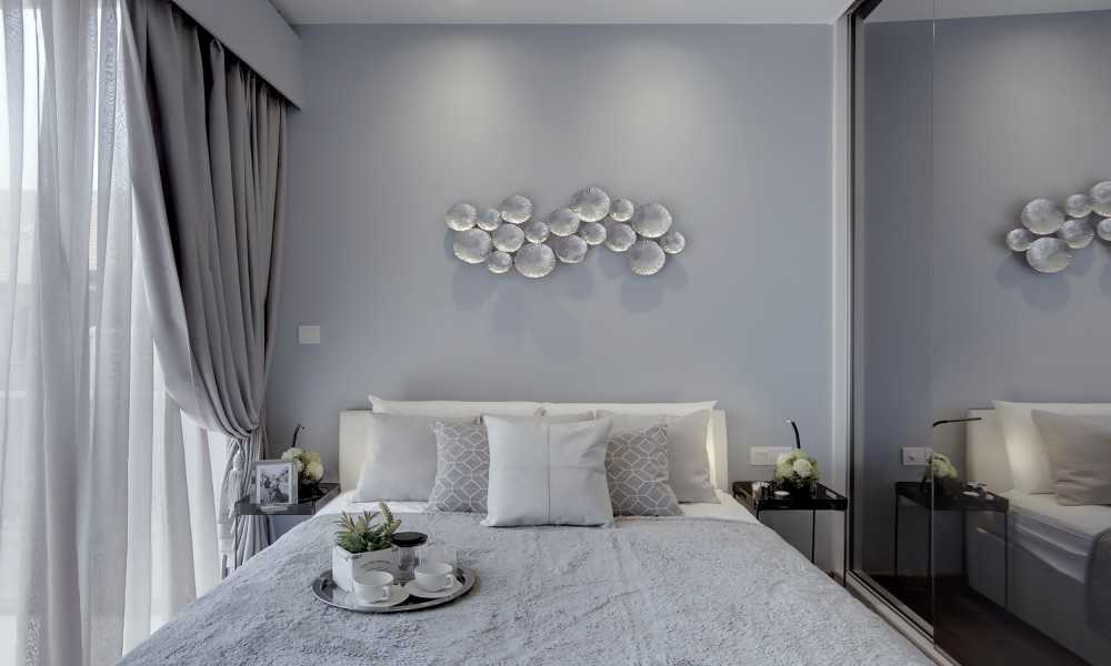 Transitional Bedroom with Mirror and Wardrobe