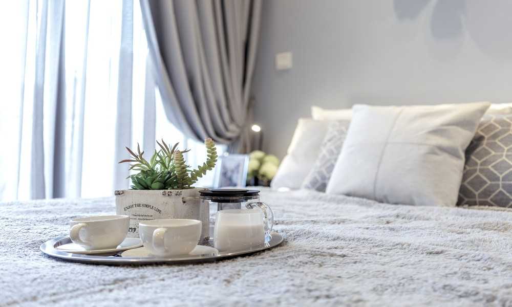 Transitional Bedroom with Curtain and Downlights