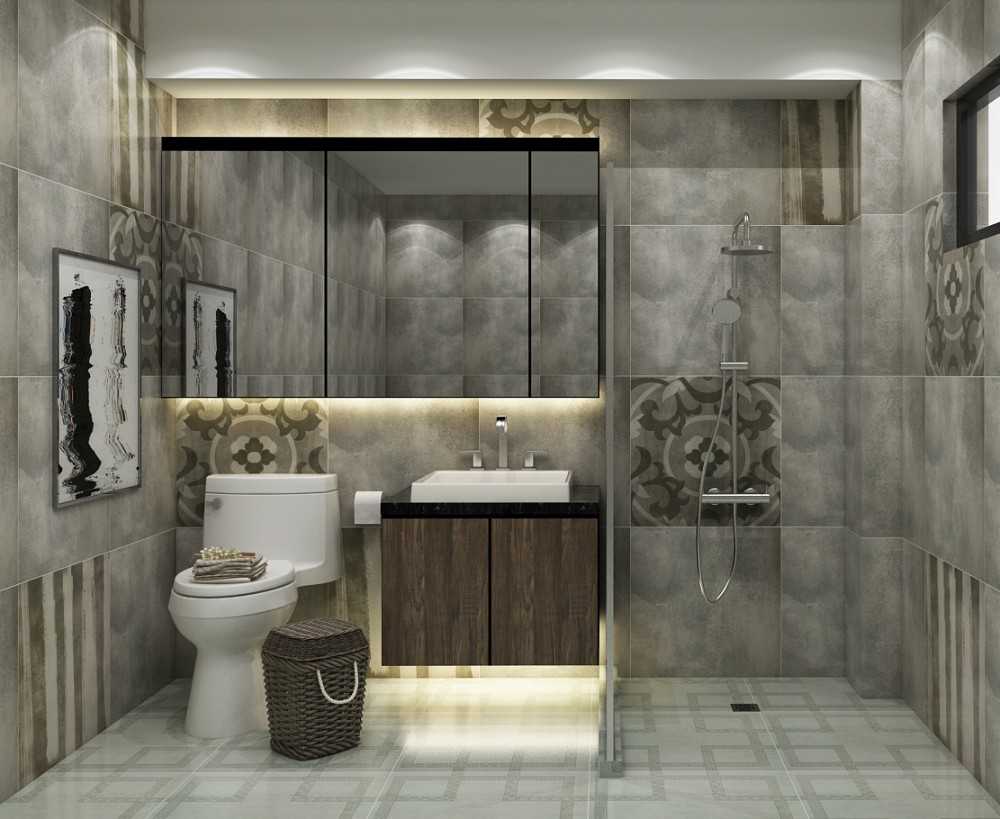 Contemporary Bathroom with Homogeneous Tiles and Mirror
