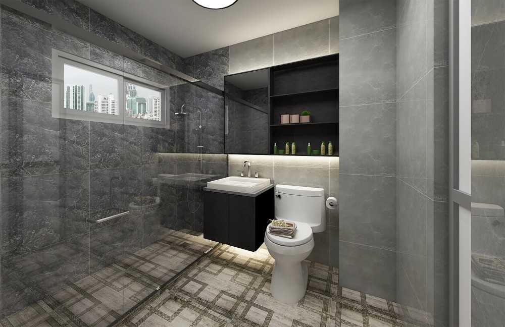 Contemporary Bathroom with Homogeneous Tiles and Mirror