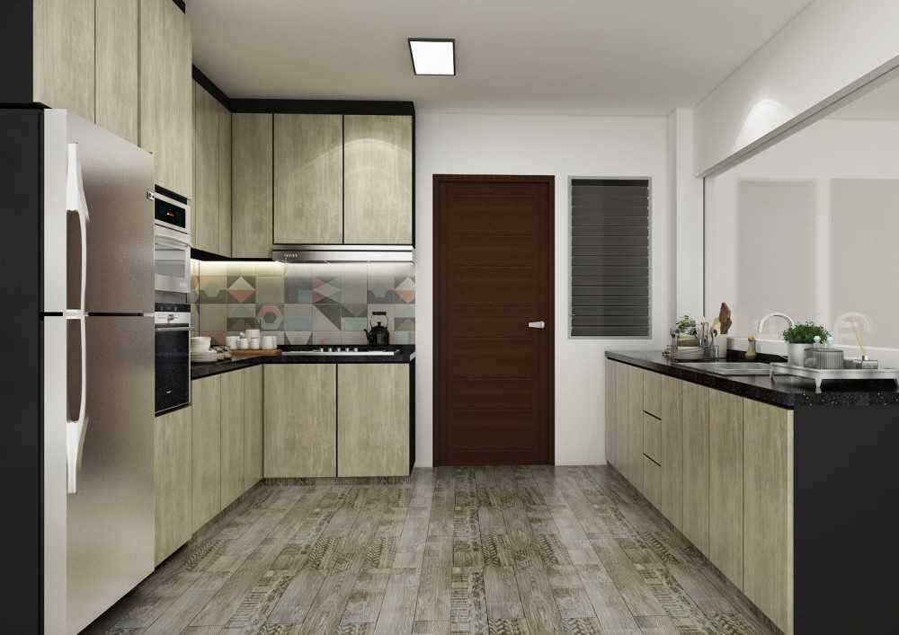 Contemporary Kitchen with Countertop and Homogeneous Tiles