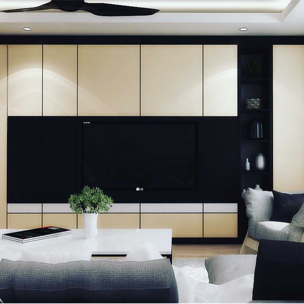 Contemporary Living Room with TV Console and Feature Wall