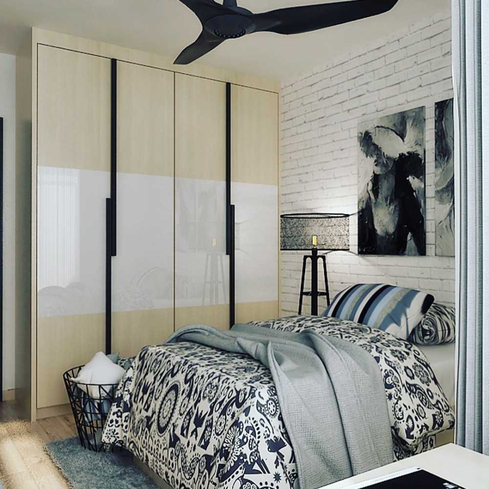 Contemporary Bedroom with Wood Flooring and Wardrobe
