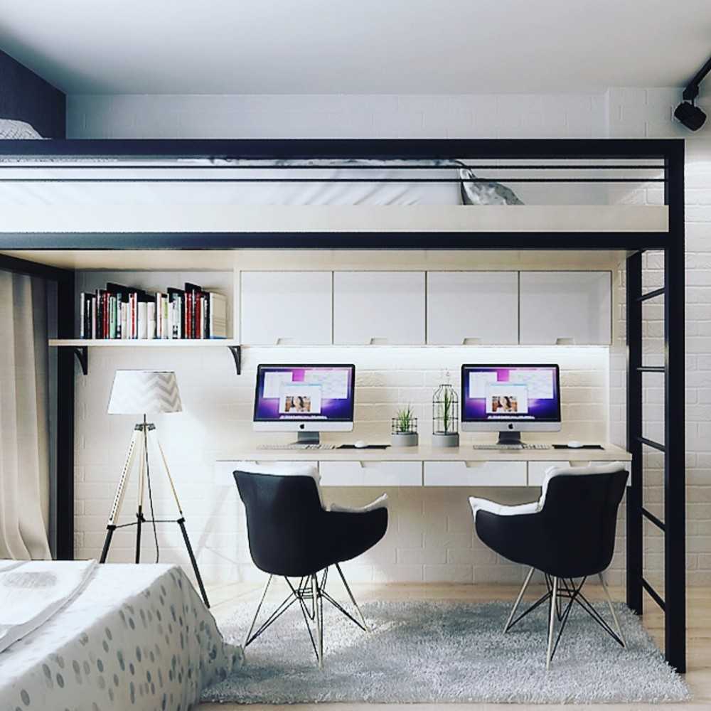 Contemporary Bedroom with Wood Flooring and Built-in Bed