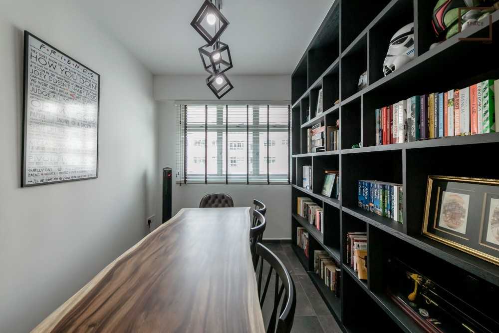 Modern Dining Room with Bookshelf and Dining Table