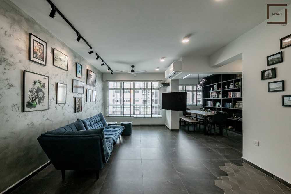 Modern Living Room with Homogeneous Tiles and Sofa