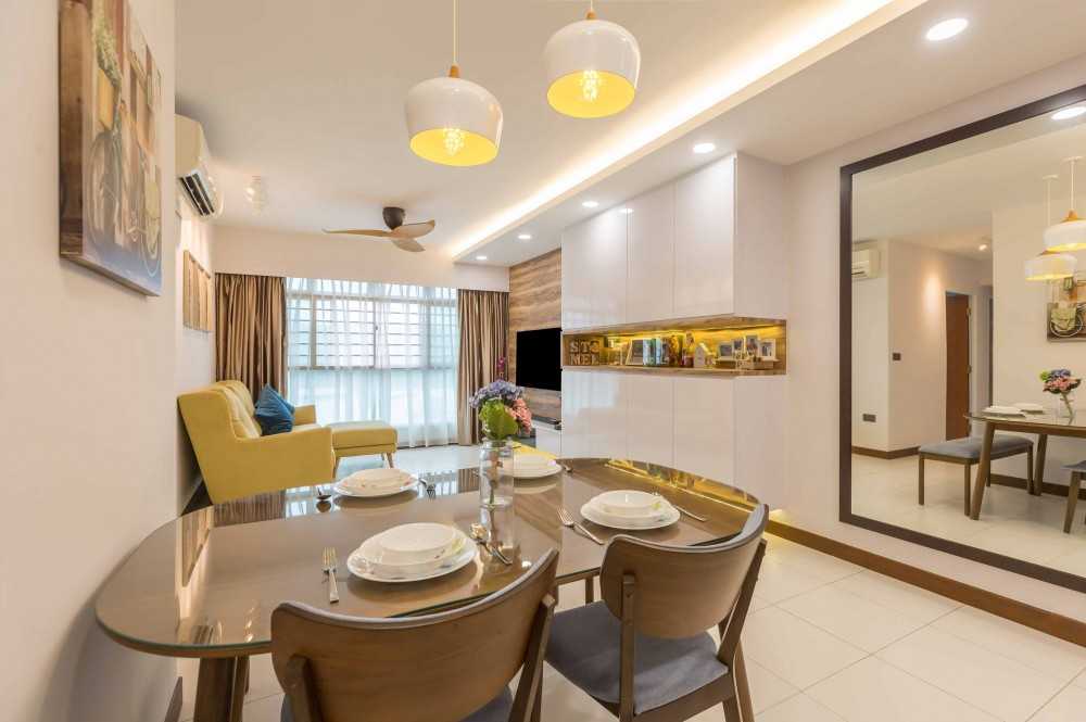 Scandinavian Dining Room with Drop Ceiling and Dining Chairs