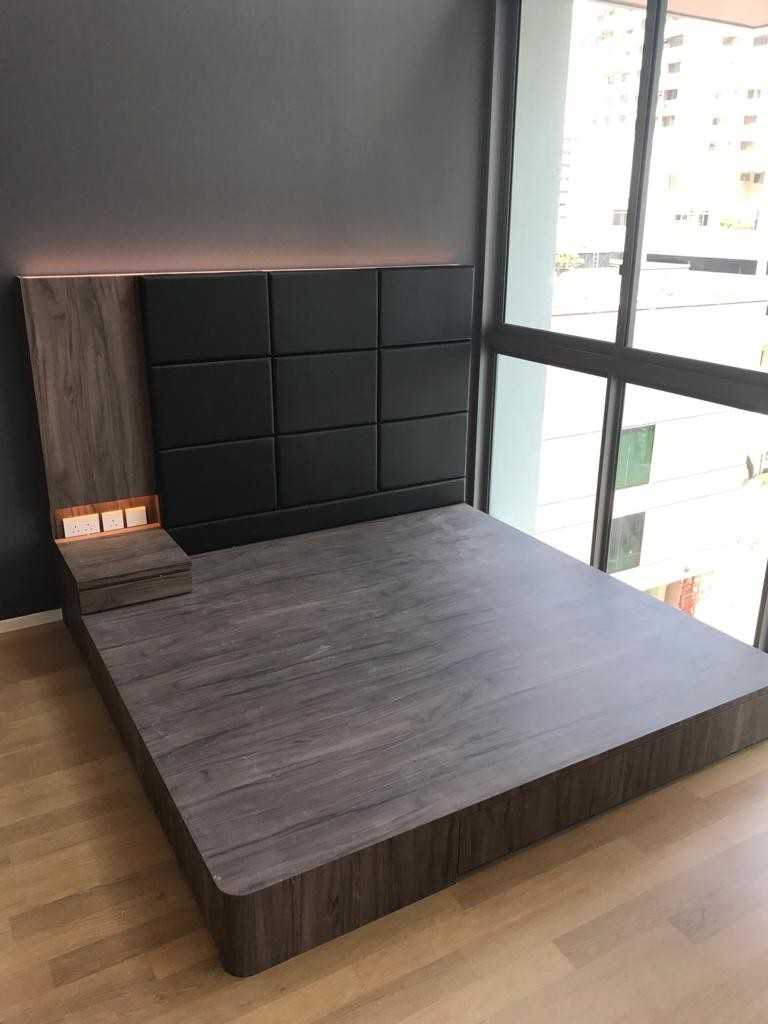 Modern Bedroom with Platform Bed and Parquet Floor