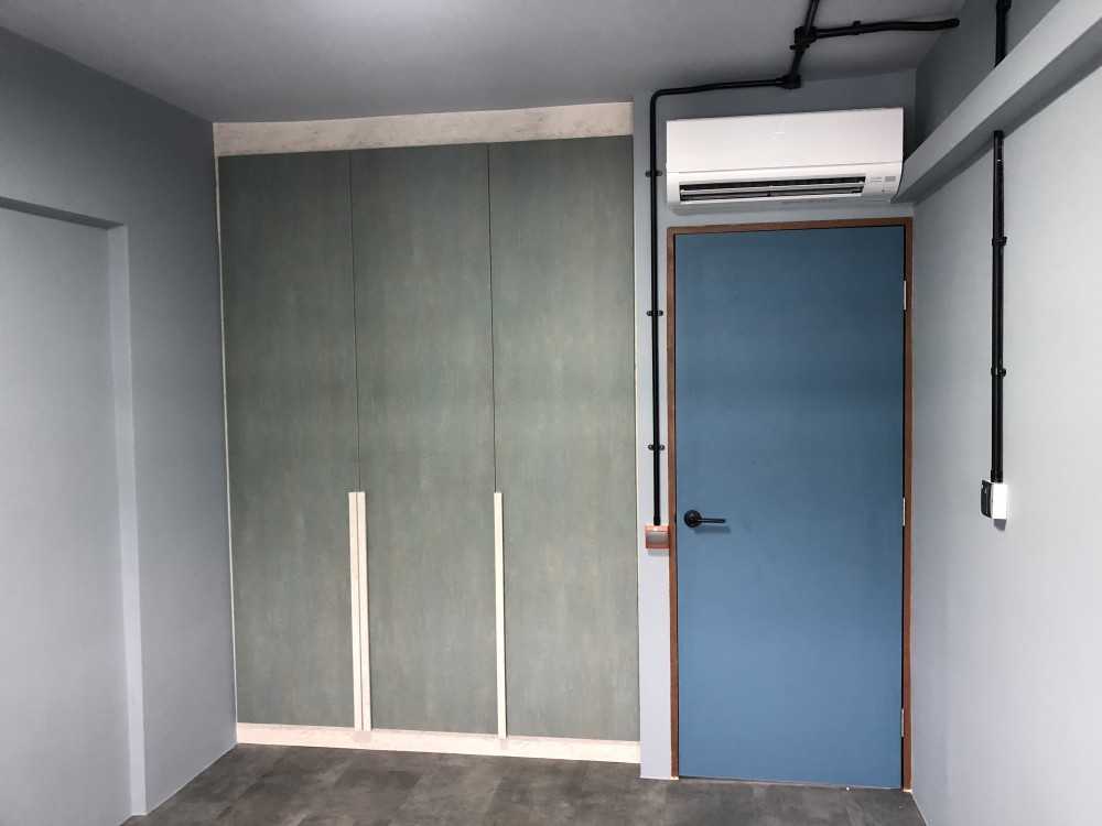 Industrial Bedroom with Vinyl Flooring and Wardrobe