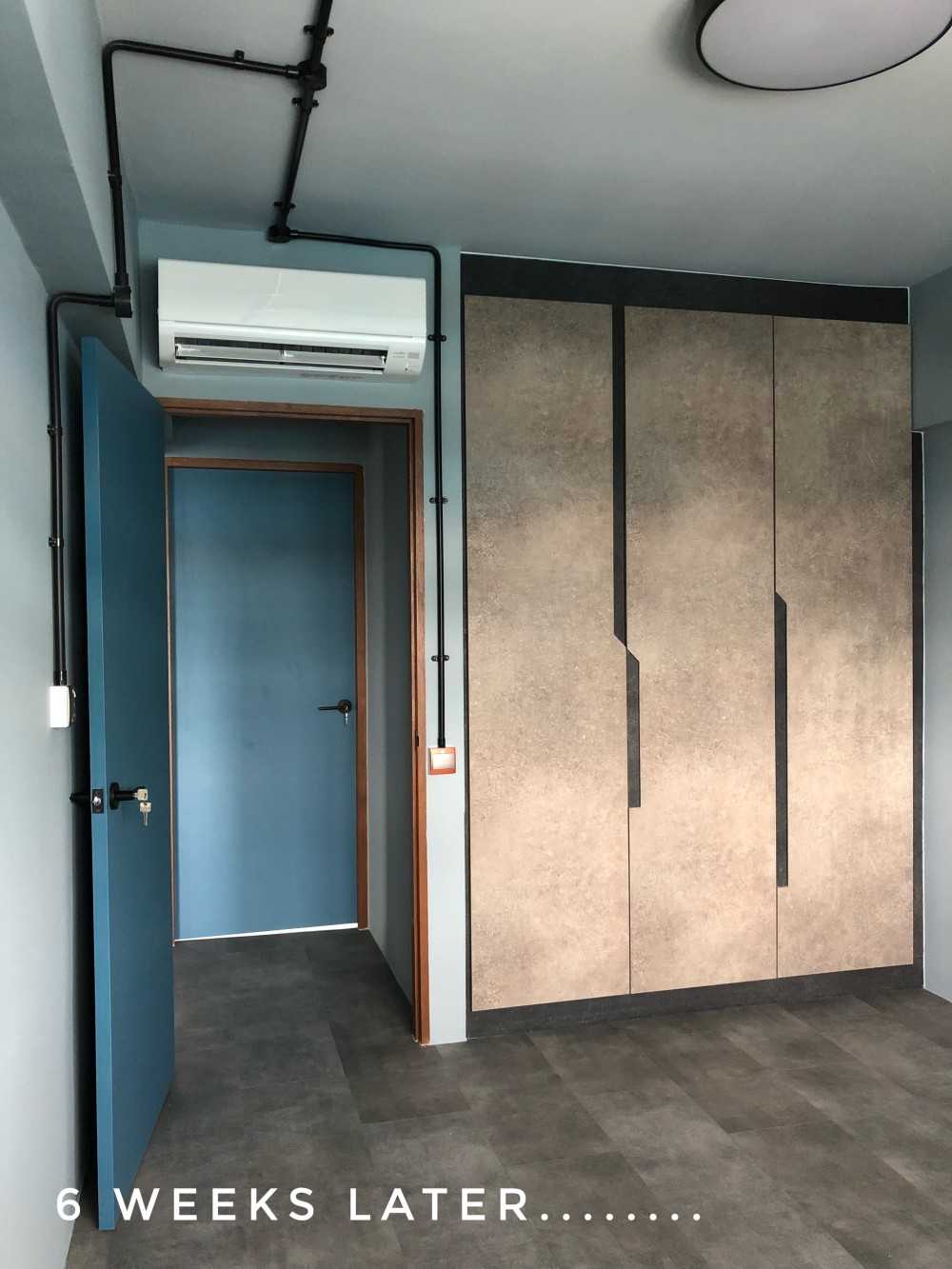 Industrial Bedroom with Vinyl Flooring and Wardrobe
