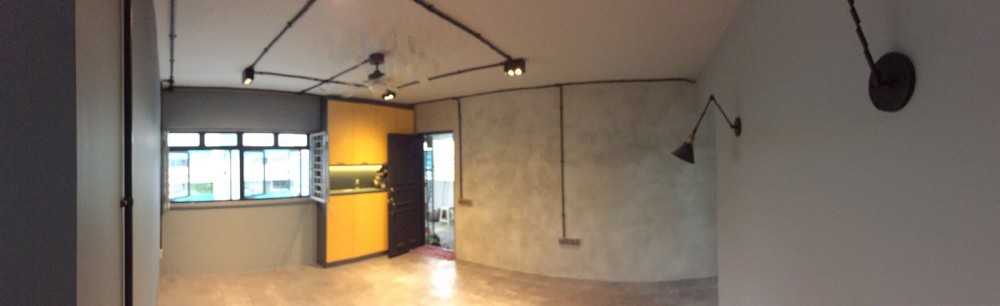 Industrial Living Room with Vinyl Flooring and Feature Wall