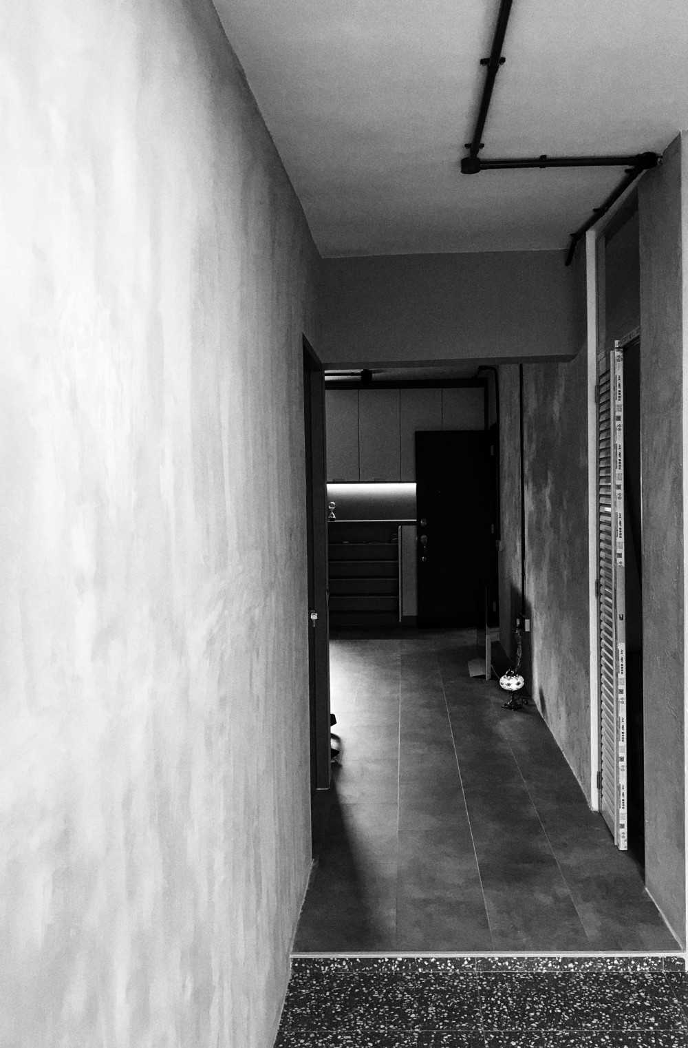 Industrial Hallway with Vinyl Flooring and Feature Wall
