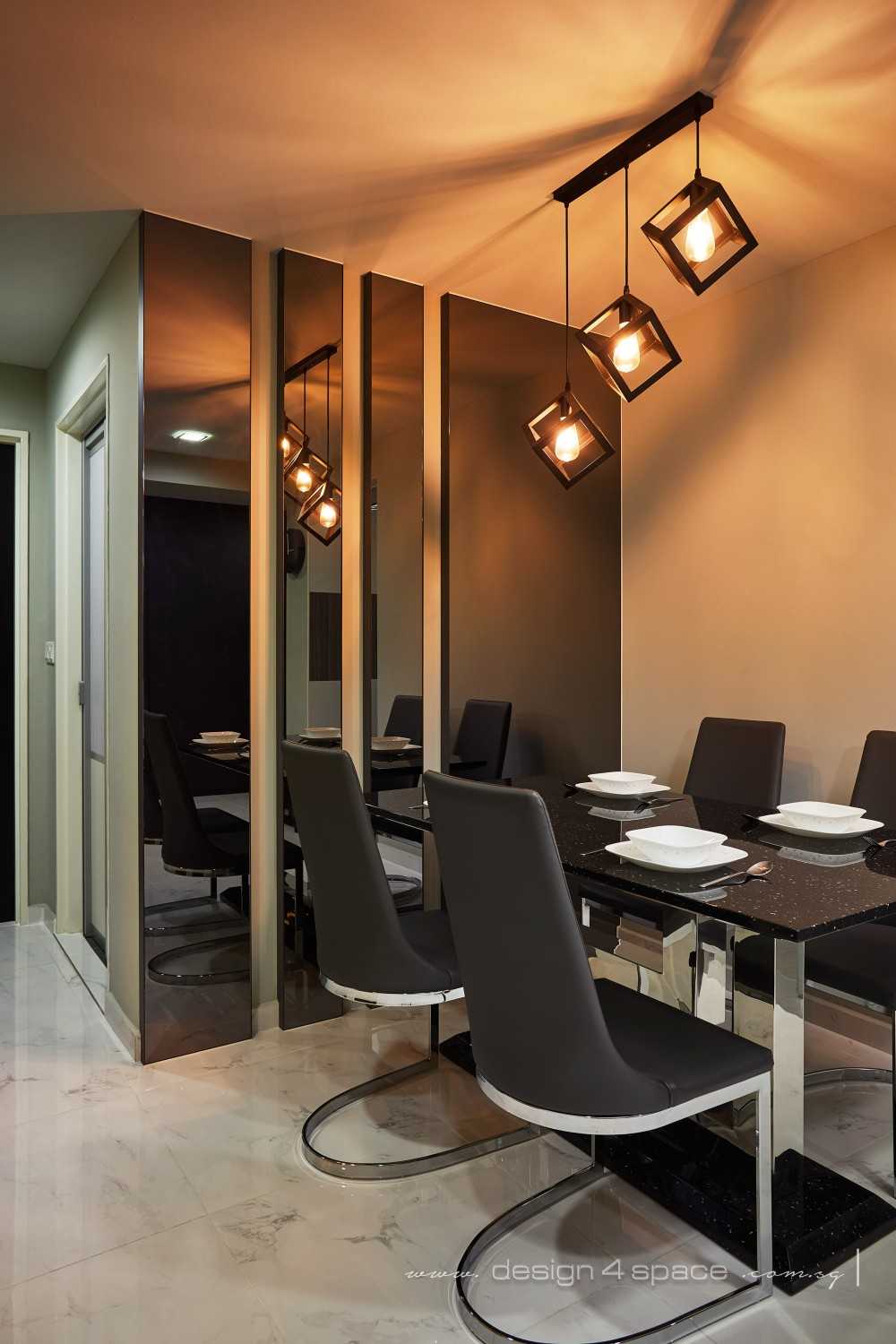 Contemporary Dining Room with Console Table and Stools