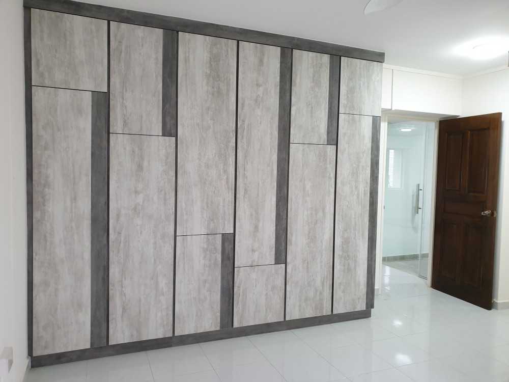 Contemporary Bedroom with Homogeneous Tiles and Wardrobe