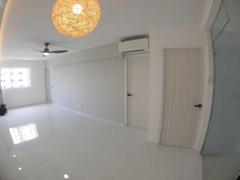 Contemporary Living Room with Homogeneous Tiles and Lighting