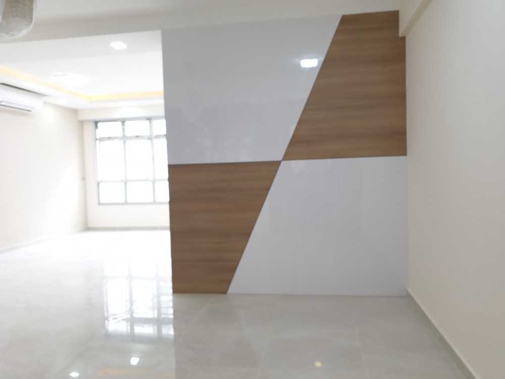 Contemporary Living Room with Homogeneous Tiles and Feature Wall