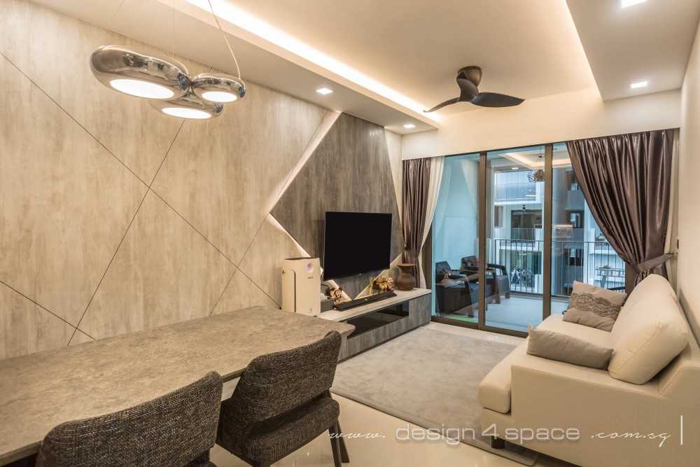 Contemporary Living Room with Homogeneous Tiles and TV Console