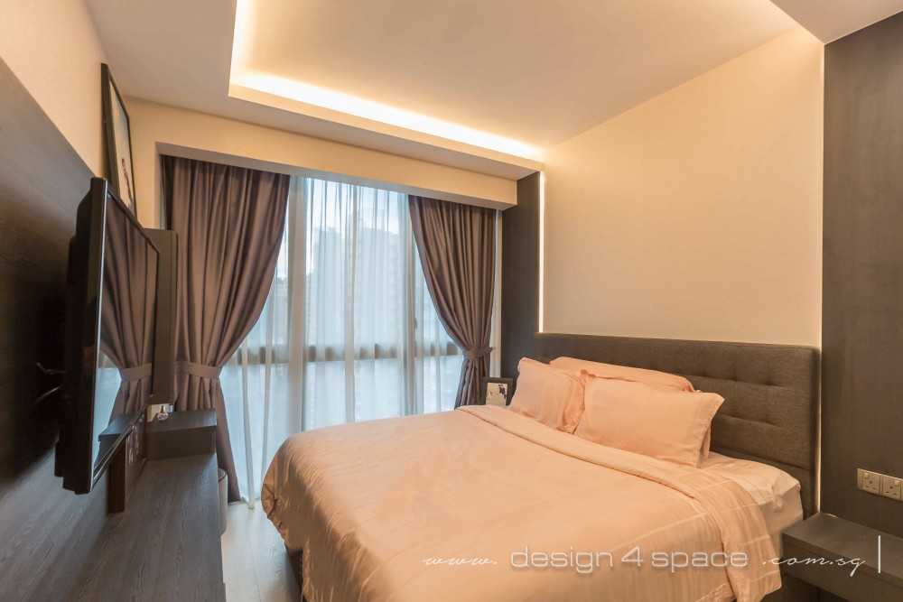 Contemporary Bedroom with TV Console and Cove Lighting