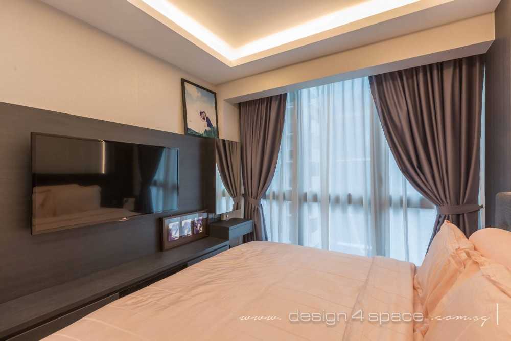 Contemporary Bedroom with TV Console and Feature Wall