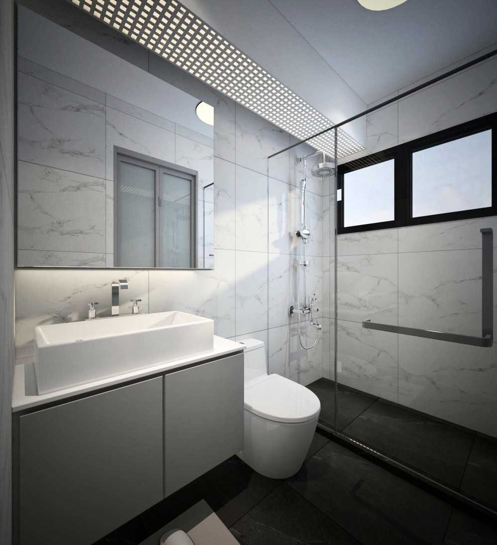 Contemporary Bathroom with Homogeneous Tiles and Mirror