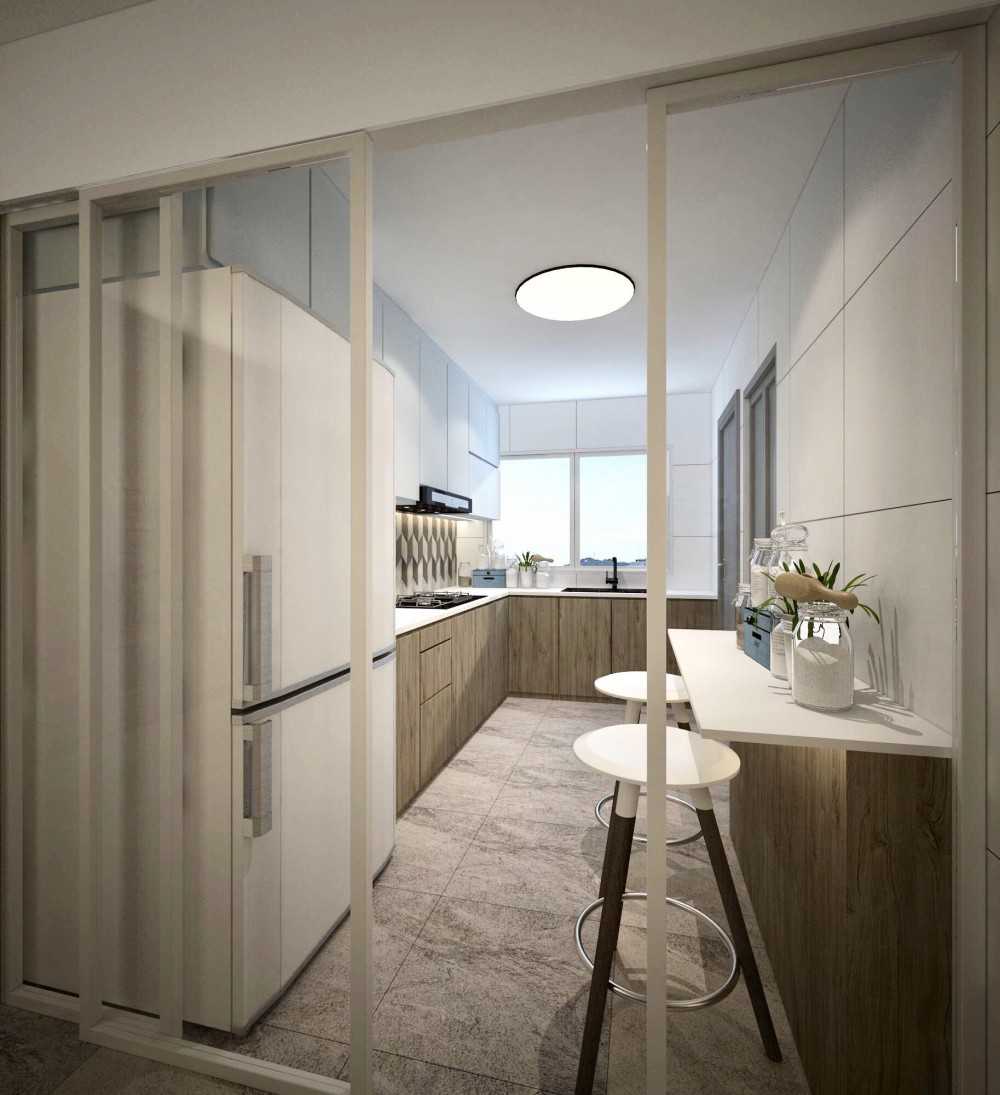 Contemporary Kitchen with Homogeneous Tiles and Breakfast Counter